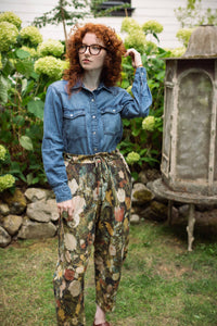 I Dream in Flowers Boho Linen Bee Print Cropped Artist Pants: Ankle / Floral / One Size