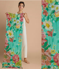 Load image into Gallery viewer, IMPRESSIONIST FLORAL LINEN SCARF TEAL