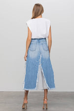 Load image into Gallery viewer, Insane Gene USA - Long Length Ripped Raw Hem Paneled Denim Skirt: M
