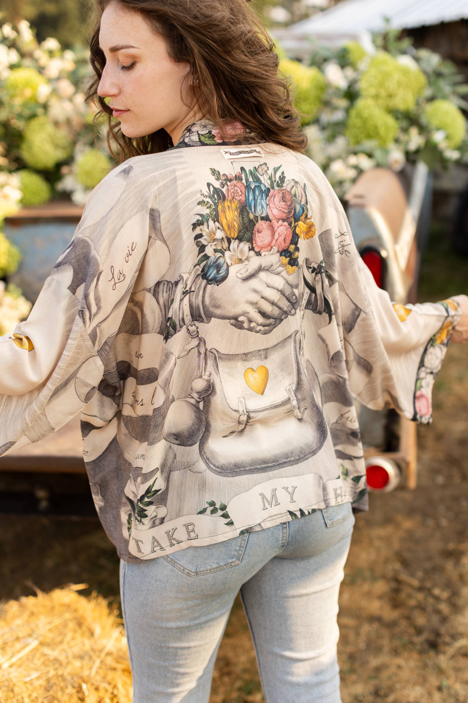 Market of Stars - Take My Hand Printed Bamboo Bohemian Cropped Kimono