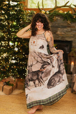 Load image into Gallery viewer, Market of Stars (Worldwide) - Winter Wish Bohéme Long Maxi Slip Dress w/ Christmas Deer
