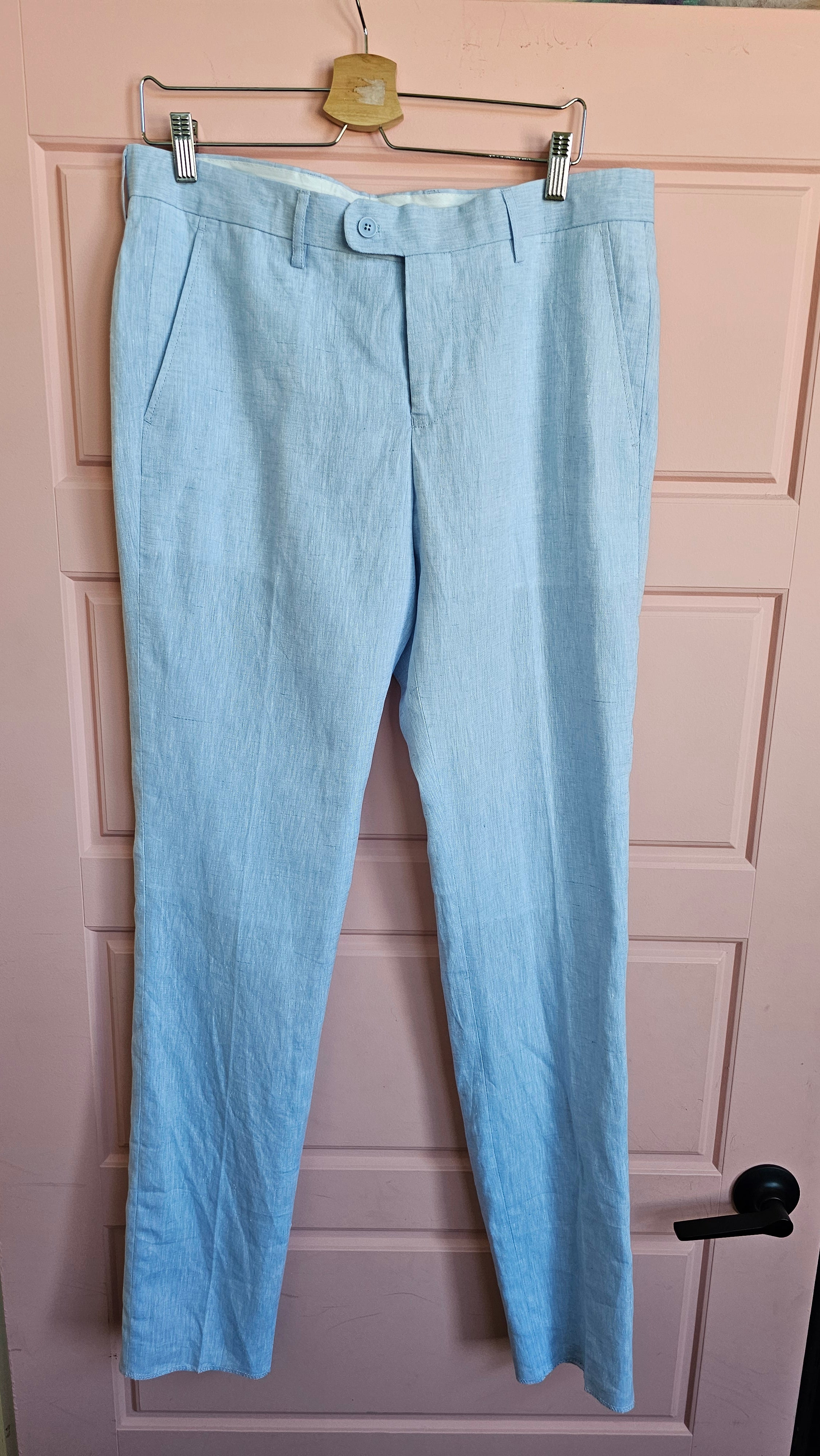 Ss24-2334-ROCK Light Blue Dress Pant-100% Linen