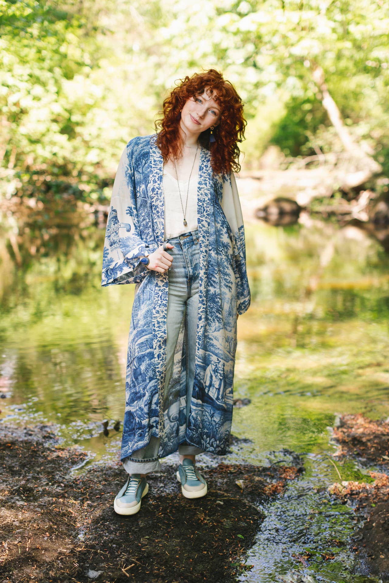 Market of Stars - Let The Light In Printed Long Duster Bamboo Kimono Robe