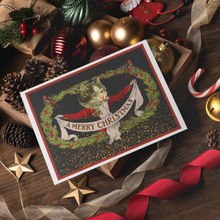 Load image into Gallery viewer, Cheerful Whimsies - Christmas Card. Vintage Cat With Banner.

