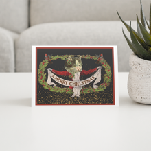 Load image into Gallery viewer, Cheerful Whimsies - Christmas Card. Vintage Cat With Banner.
