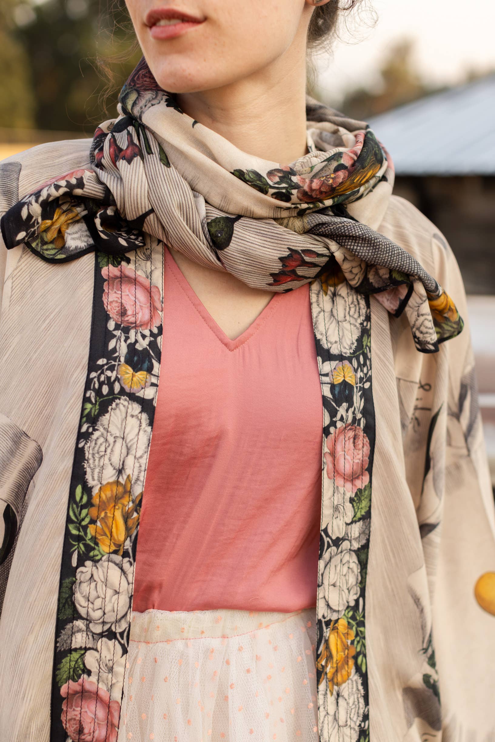 Market of Stars - Take My Hand Boho Floral Bamboo Scarf with Hummingbirds