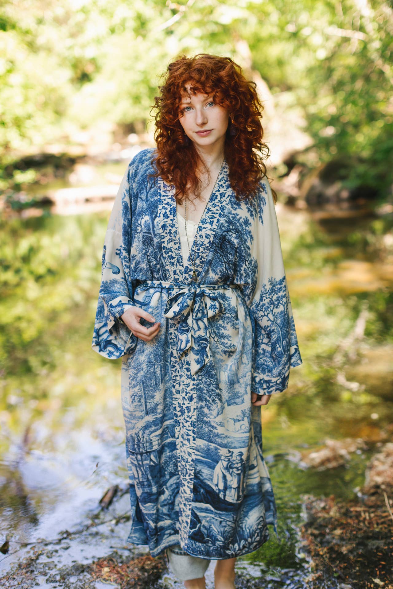 Market of Stars - Let The Light In Printed Long Duster Bamboo Kimono Robe