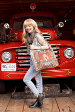 Load image into Gallery viewer, Market of Stars - Love Language Heart and Floral Print Linen Tote Bag
