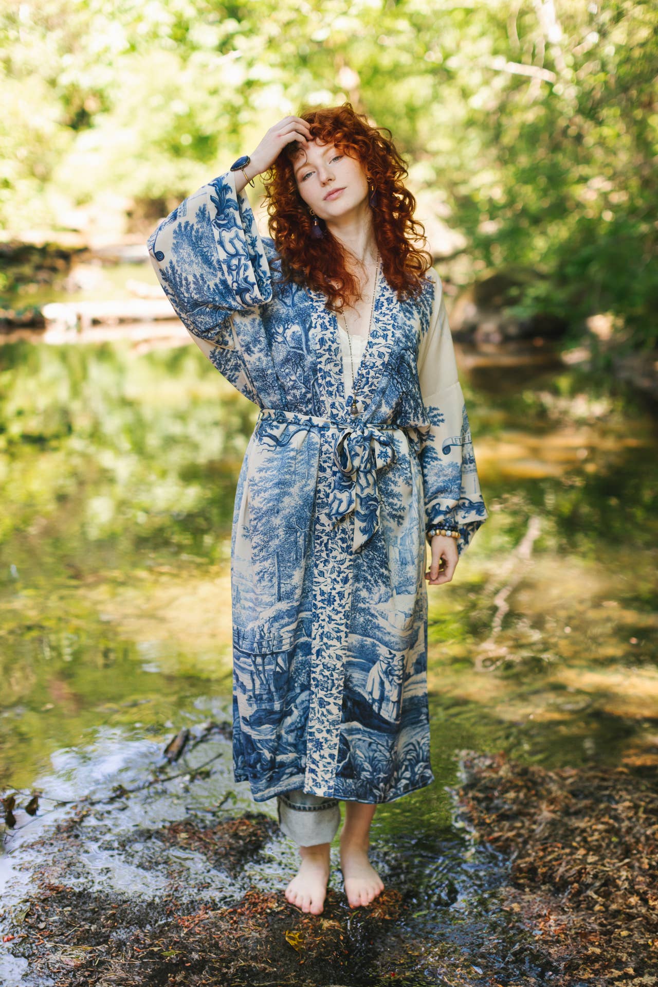 Market of Stars - Let The Light In Printed Long Duster Bamboo Kimono Robe