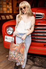 Load image into Gallery viewer, Market of Stars - Love Language Heart and Floral Print Linen Tote Bag
