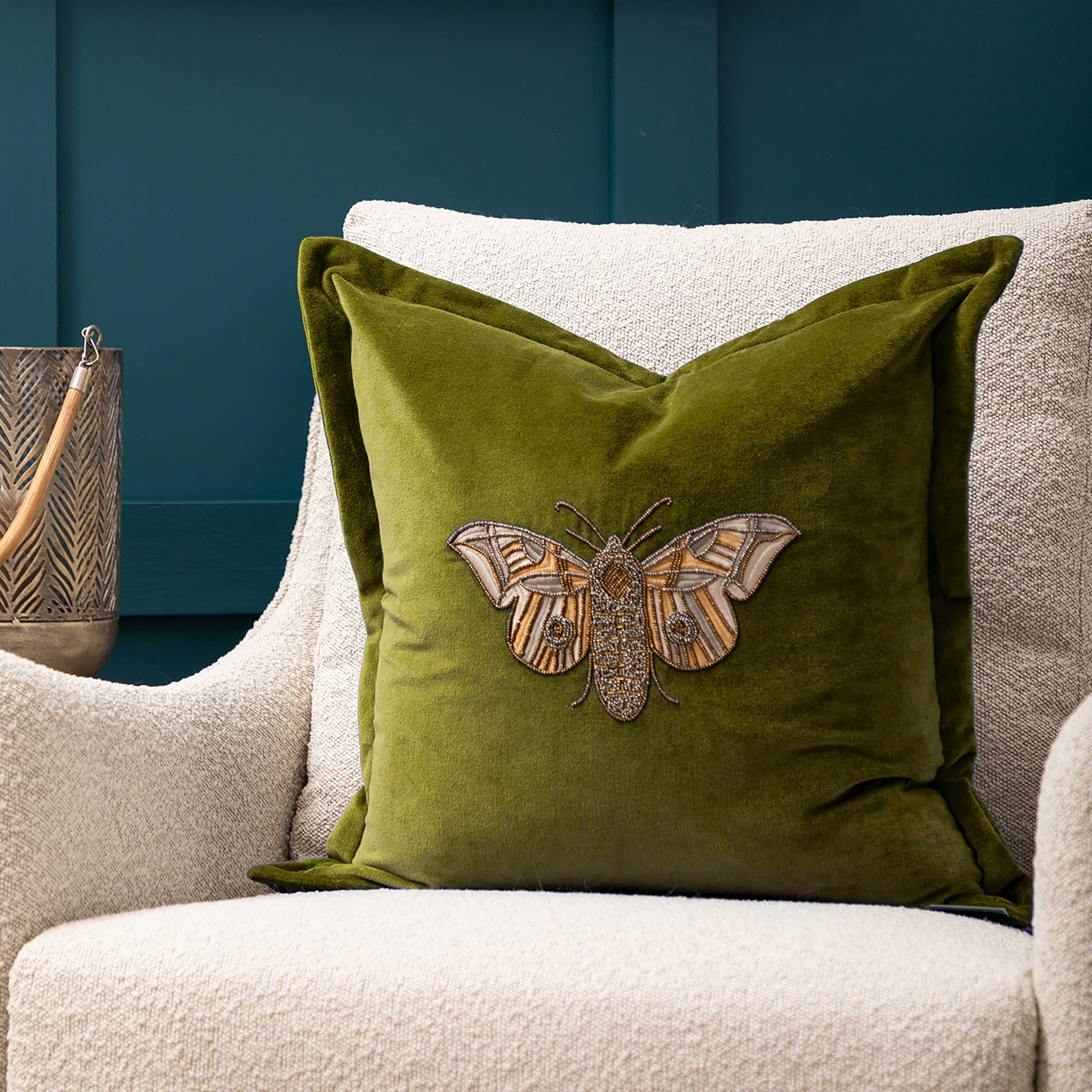 Riva Home - Luna Embroidered Cushion Green