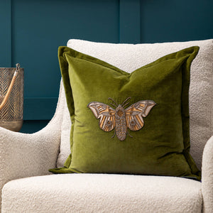 Riva Home - Luna Embroidered Cushion Green