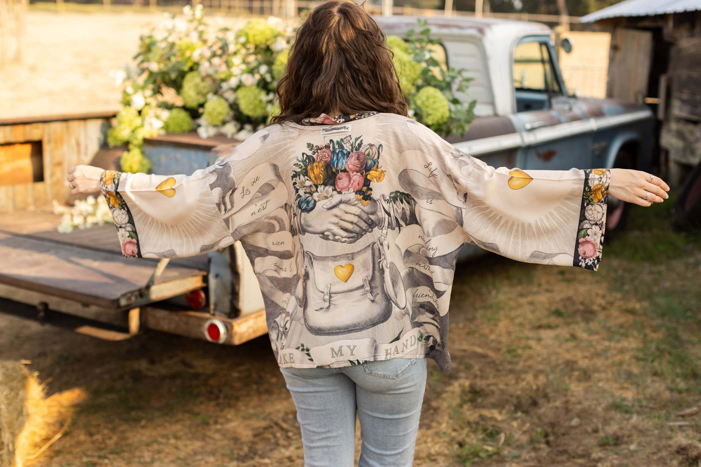 Market of Stars - Take My Hand Printed Bamboo Bohemian Cropped Kimono