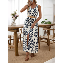Load image into Gallery viewer, SS26 BELTED SLEEVELESS LEAF PRINT DRESS
