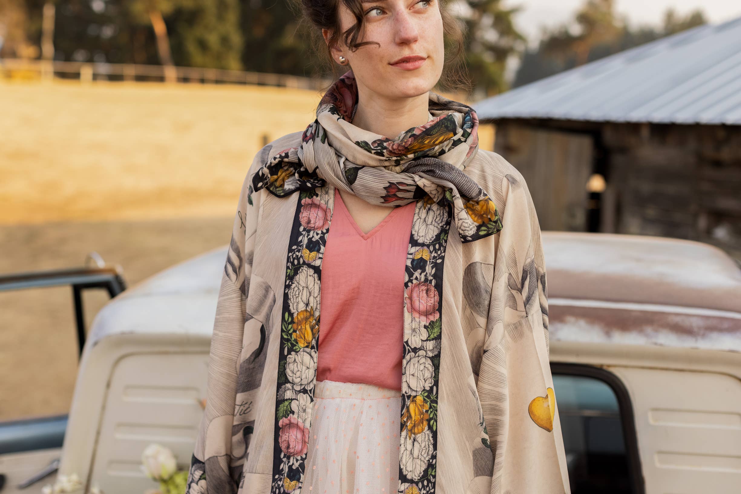 Market of Stars - Take My Hand Boho Floral Bamboo Scarf with Hummingbirds