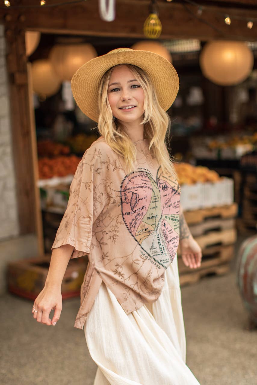 Market of Stars - Map of My Heart Bohemian Tee Luxe Bamboo Tunic Shirt