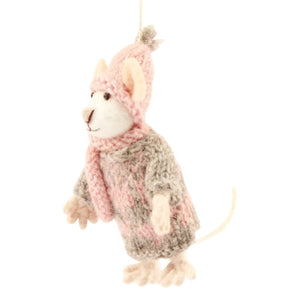 Felt Pink Hat Mice Ornament EO-46