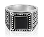Load image into Gallery viewer, ARZ STEEL--BLACK STONE SIGNET RING-- AS-R121
