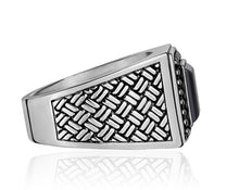 Load image into Gallery viewer, ARZ STEEL--BLACK STONE SIGNET RING-- AS-R121
