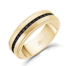 Load image into Gallery viewer, ARZ STEEL--GOLD STEEL BLACK STONE RING-- 7MM SSR29G
