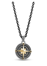 Load image into Gallery viewer, ARZ STEEL--BLACK &amp; GOLD COMPASS PENDANT AS-P70-24

