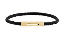 Load image into Gallery viewer, ARZ STEEL--BLACK LEATHER BRACELET--4MM GOLD STEEL AS-B331-8
