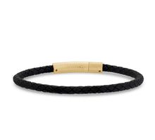 Load image into Gallery viewer, ARZ STEEL--BLACK LEATHER BRACELET--4MM GOLD STEEL AS-B331-8
