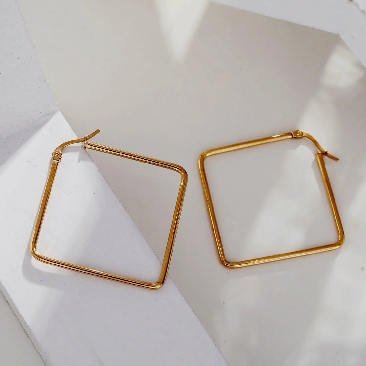 Square Shaped Gold Hoops 220523G