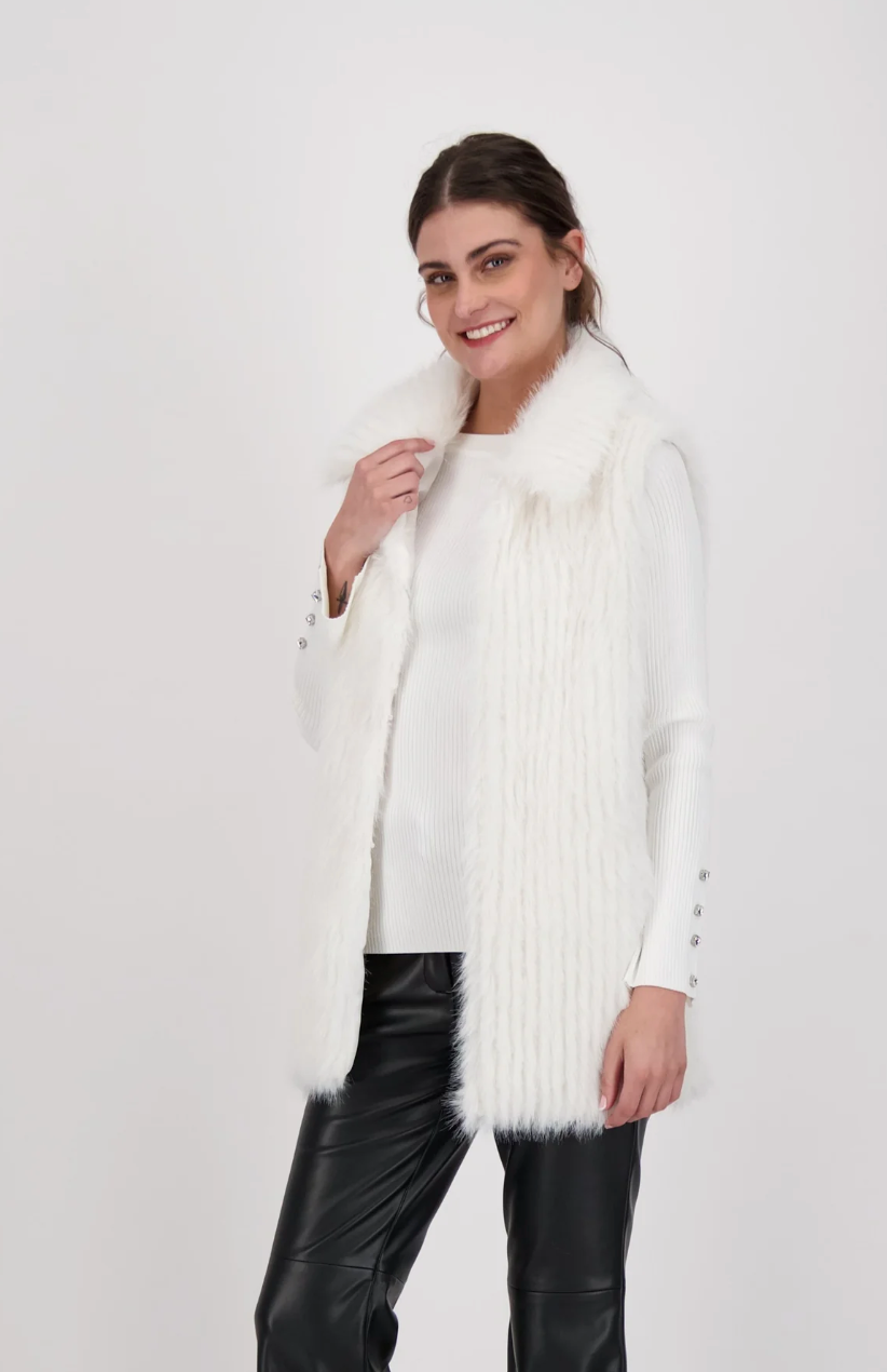 Collared Faux Fur Vest Coat 523691