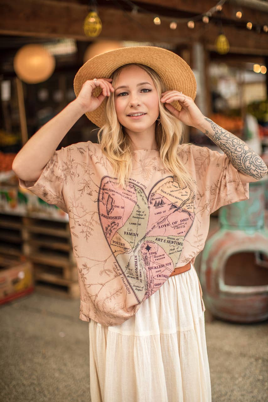 Market of Stars - Map of My Heart Bohemian Tee Luxe Bamboo Tunic Shirt