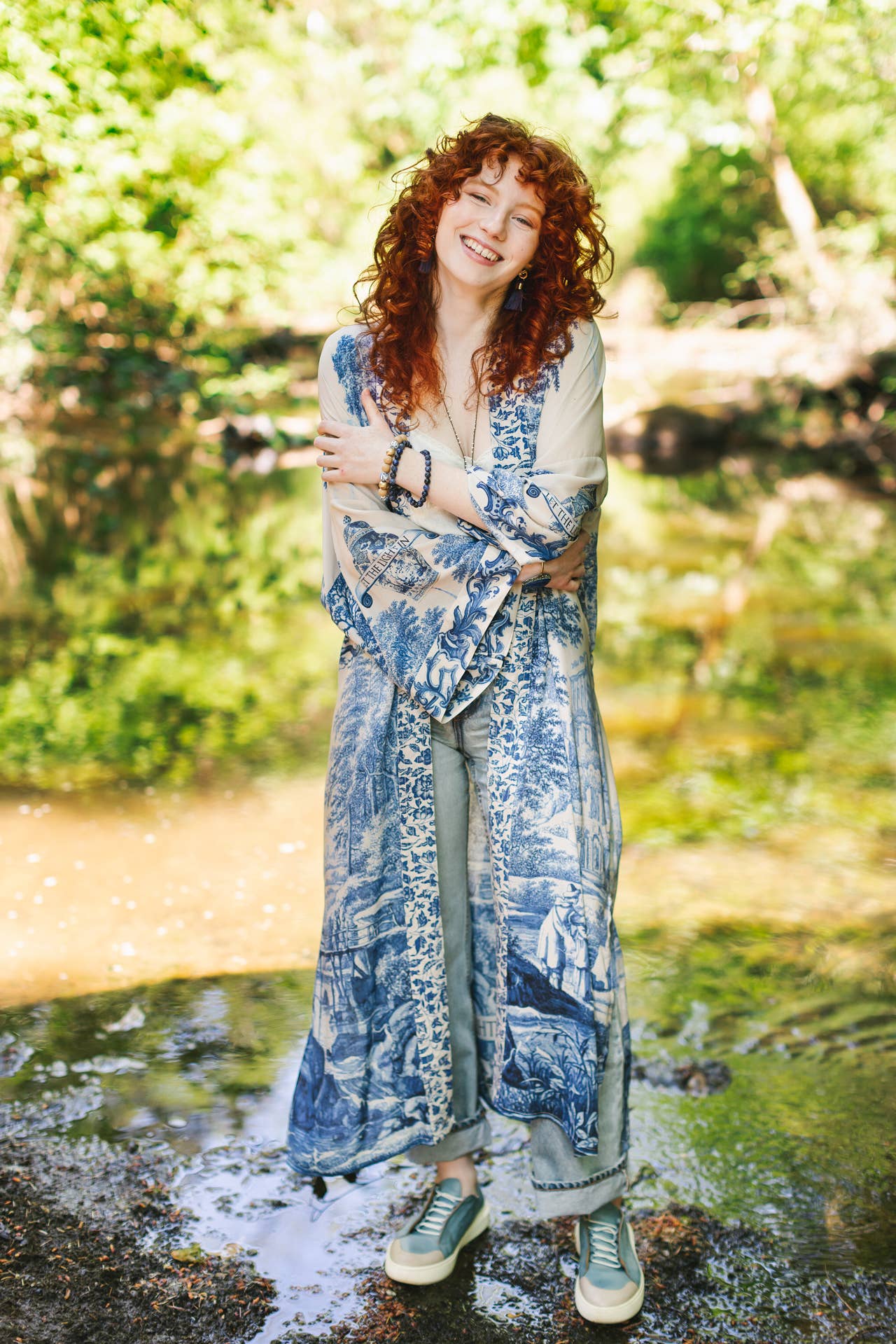 Market of Stars - Let The Light In Printed Long Duster Bamboo Kimono Robe