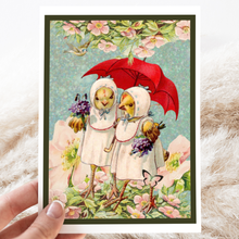 Load image into Gallery viewer, Cheerful Whimsies - Greeting Card. Vintage Chic Friends Under Red Umbrella.
