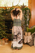 Load image into Gallery viewer, Market of Stars (Worldwide) - Winter Wish Bohéme Long Maxi Slip Dress w/ Christmas Deer
