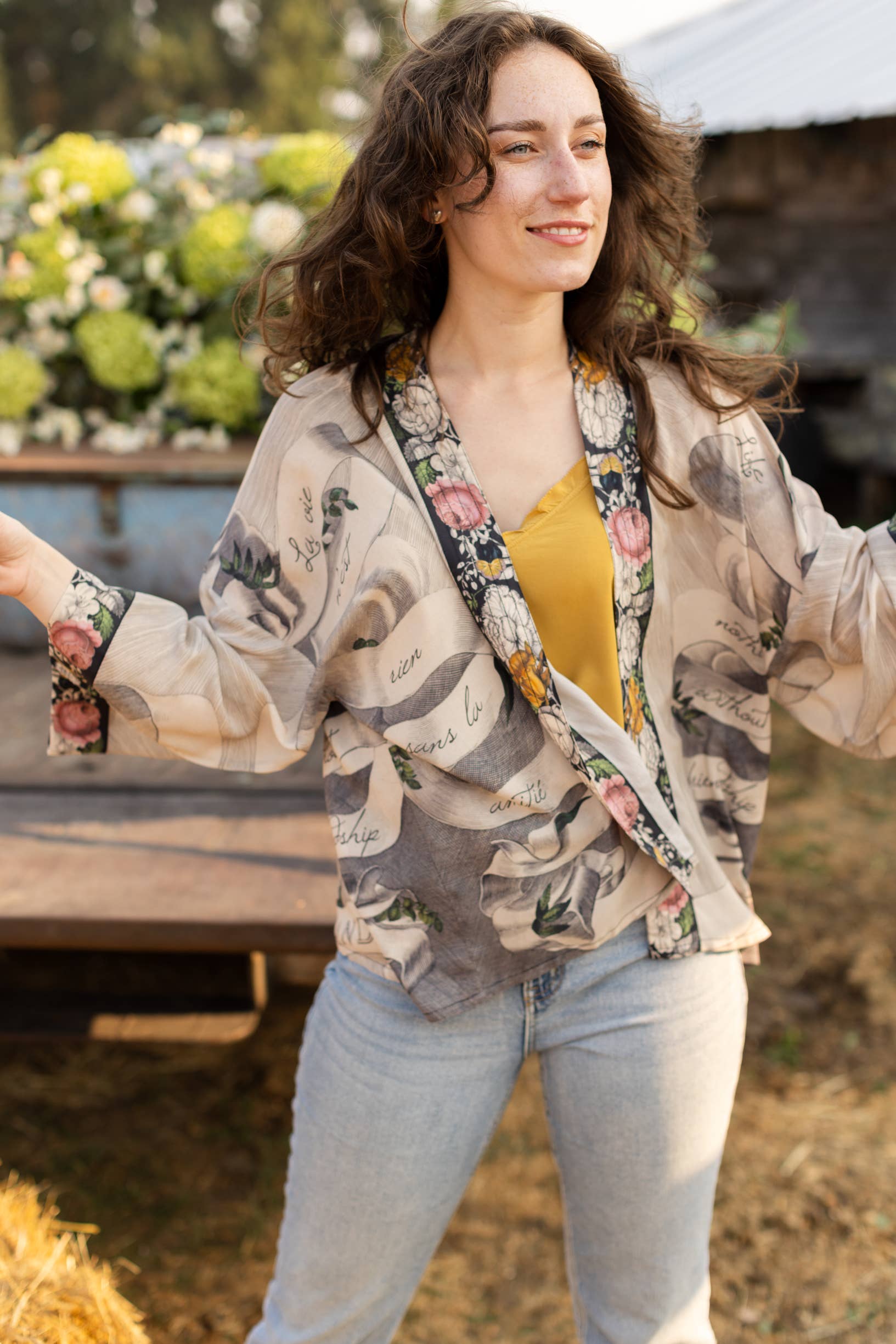 Market of Stars - Take My Hand Printed Bamboo Bohemian Cropped Kimono