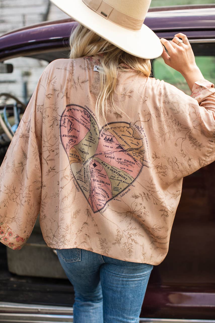 Market of Stars - Map of My Heart Cropped Bamboo Kimono Cardigan