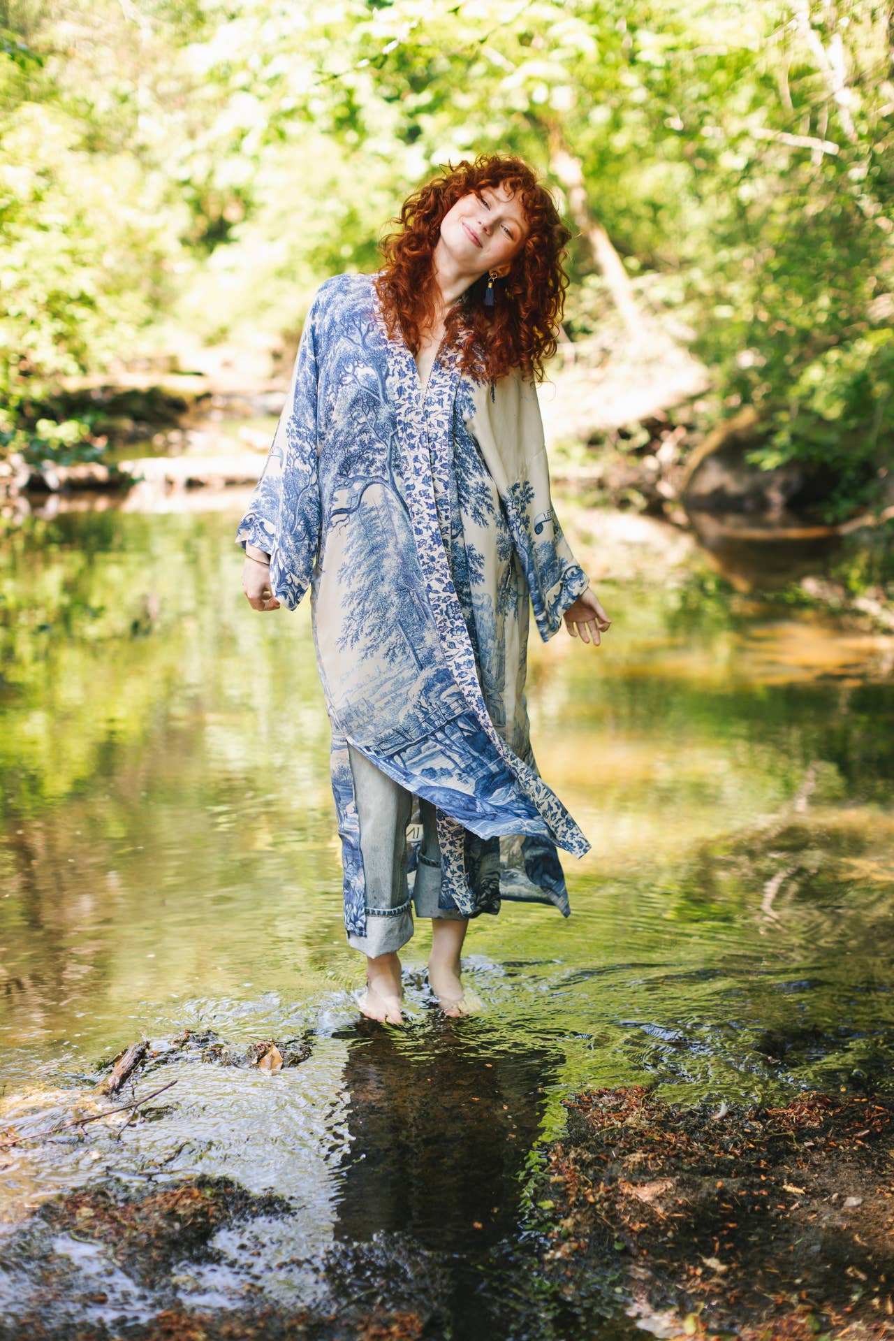 Market of Stars - Let The Light In Printed Long Duster Bamboo Kimono Robe