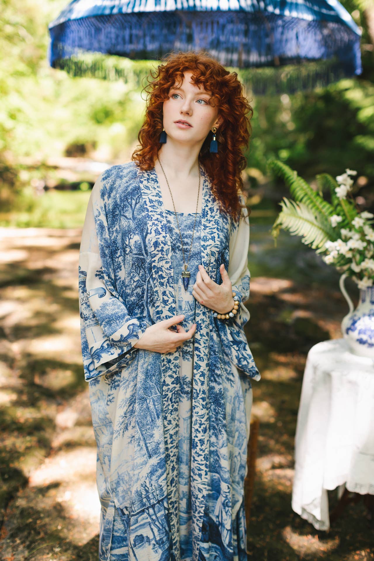 Market of Stars - Let The Light In Printed Long Duster Bamboo Kimono Robe
