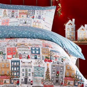 Riva Home - Festive Town Christmas Duvet Cover Set White