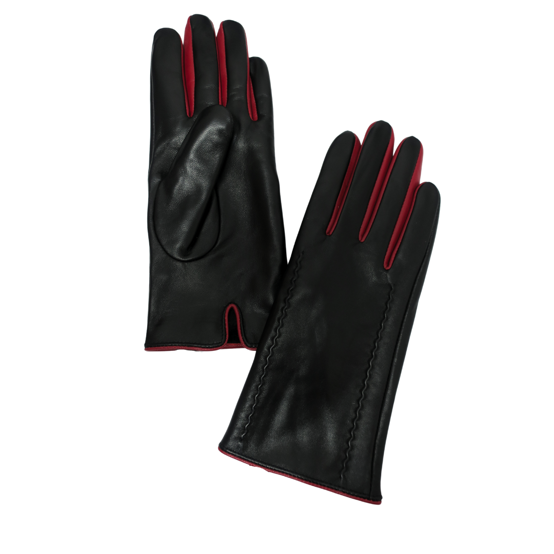 小物 CONTRAST LEATHER GLOVE (BLACK) 777T Allesco Inc - Club Rochelier Ladies Leather Glove With Contrast