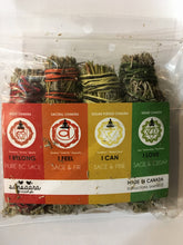 Load image into Gallery viewer, Sansaara Living - 4" Mini Chakra Smudge Sticks, Set of 4: Set B
