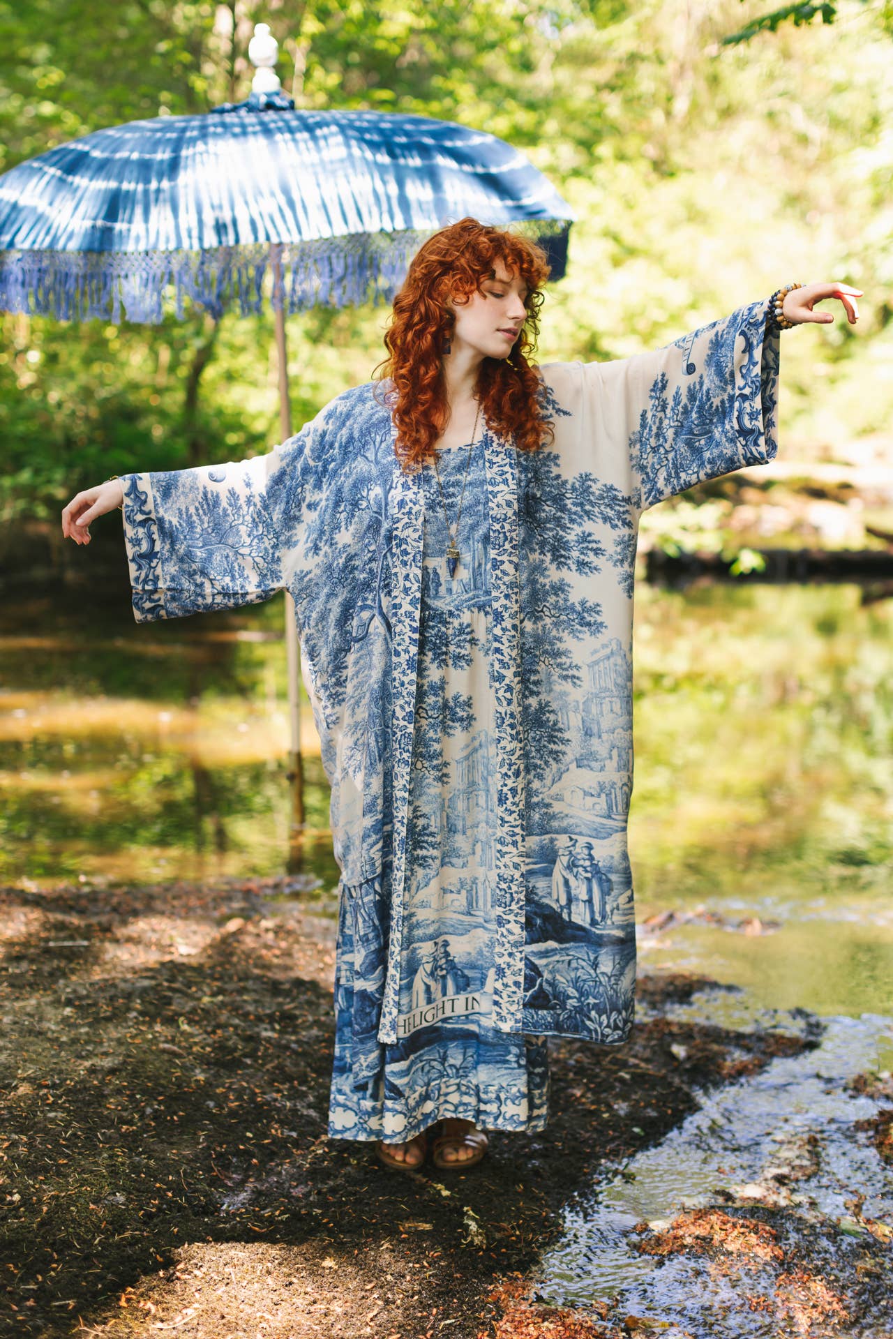 Market of Stars - Let The Light In Printed Long Duster Bamboo Kimono Robe