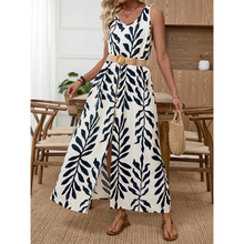 Load image into Gallery viewer, SS26 BELTED SLEEVELESS LEAF PRINT DRESS
