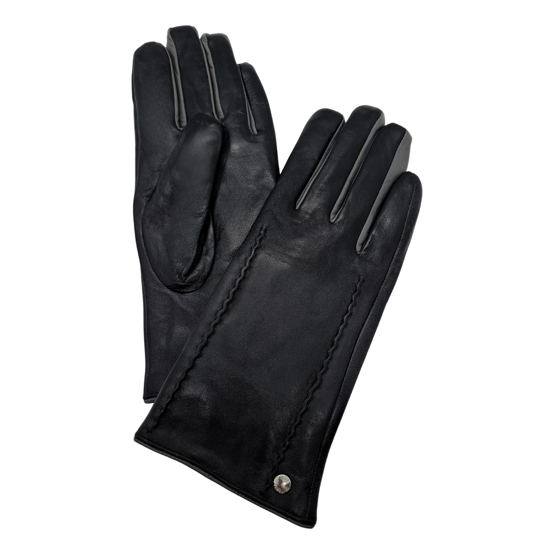 小物 CONTRAST LEATHER GLOVE (BLACK) 777T Allesco Inc - Club Rochelier Ladies Leather Glove With Contrast