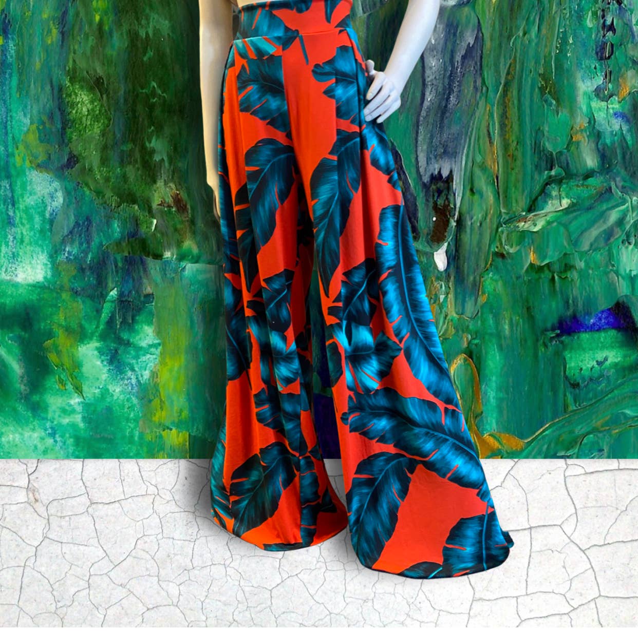 Ladies Tropic Fire Pleated Palazzo Pants