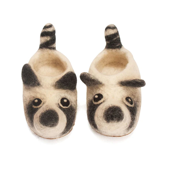 KIDS RACCON SLIPPERS FELT FAIR TRADE