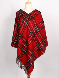 PLAID PONCHO WITH FRINGE CP1241