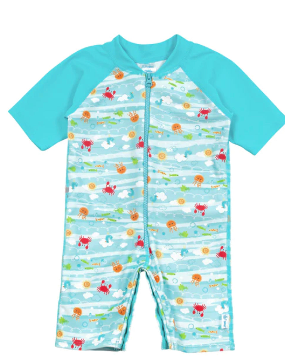 ONE-PIECE SWIM SUNSUIT LIGHT AQUA SEA FRIENDS