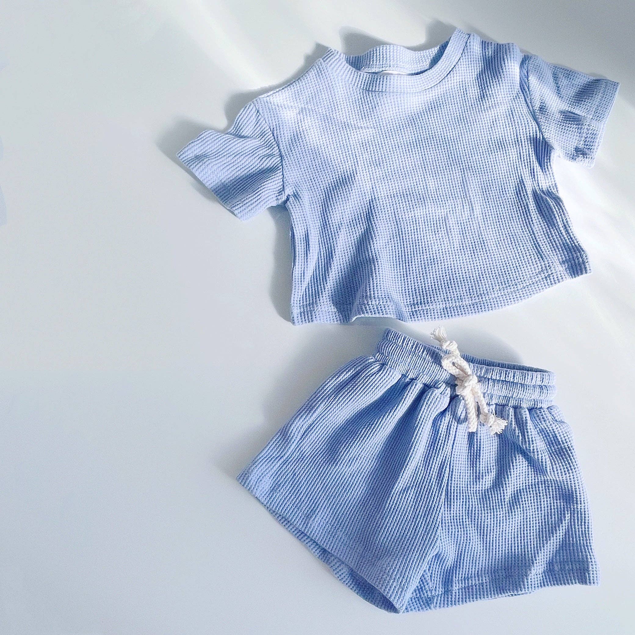 New Waffle Tee + Shorts Set - Sky