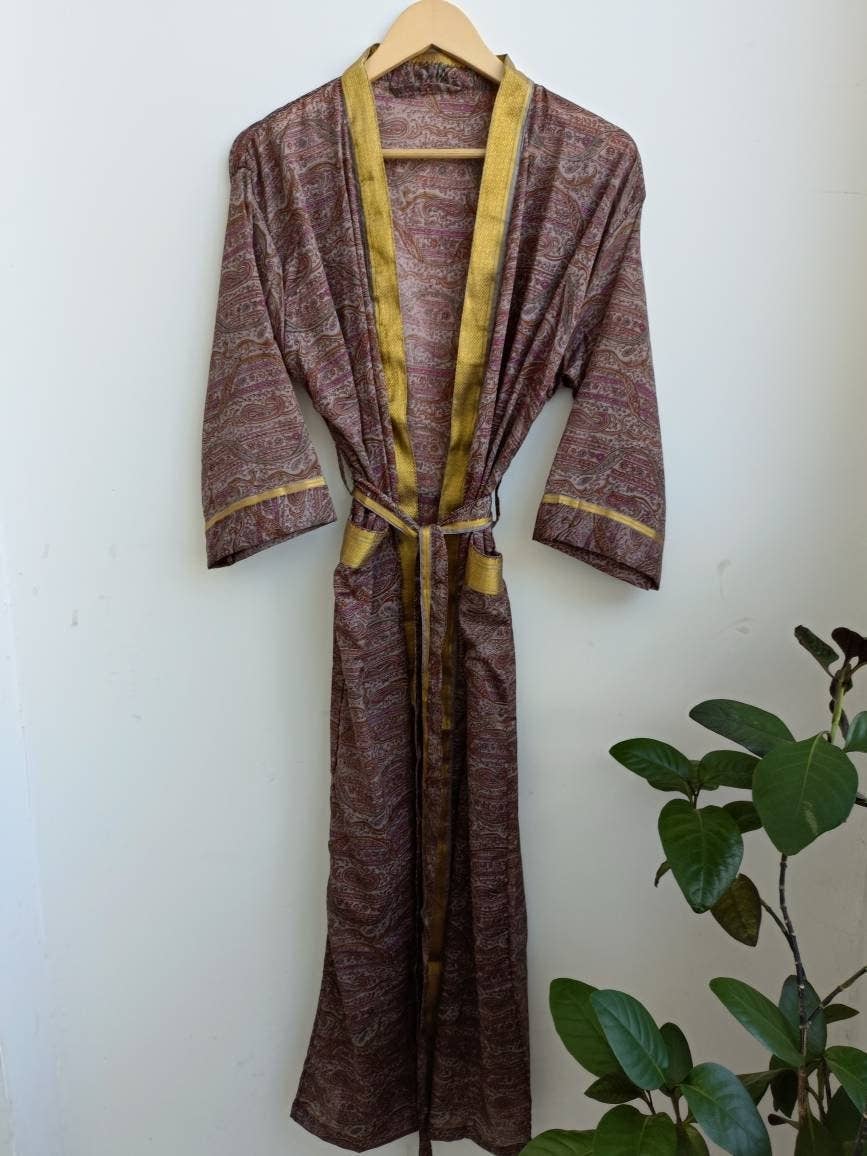 Handmade Silk Kimono Robe For Women, Bridesmaid Kimono, Bridal Kimono, Indian Kimono, Japanese Kimono, Silk Saree Kimono, Bikini Coverups