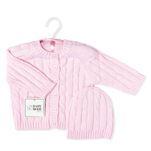 Pink Cable-Knit Cardigan & Beanie